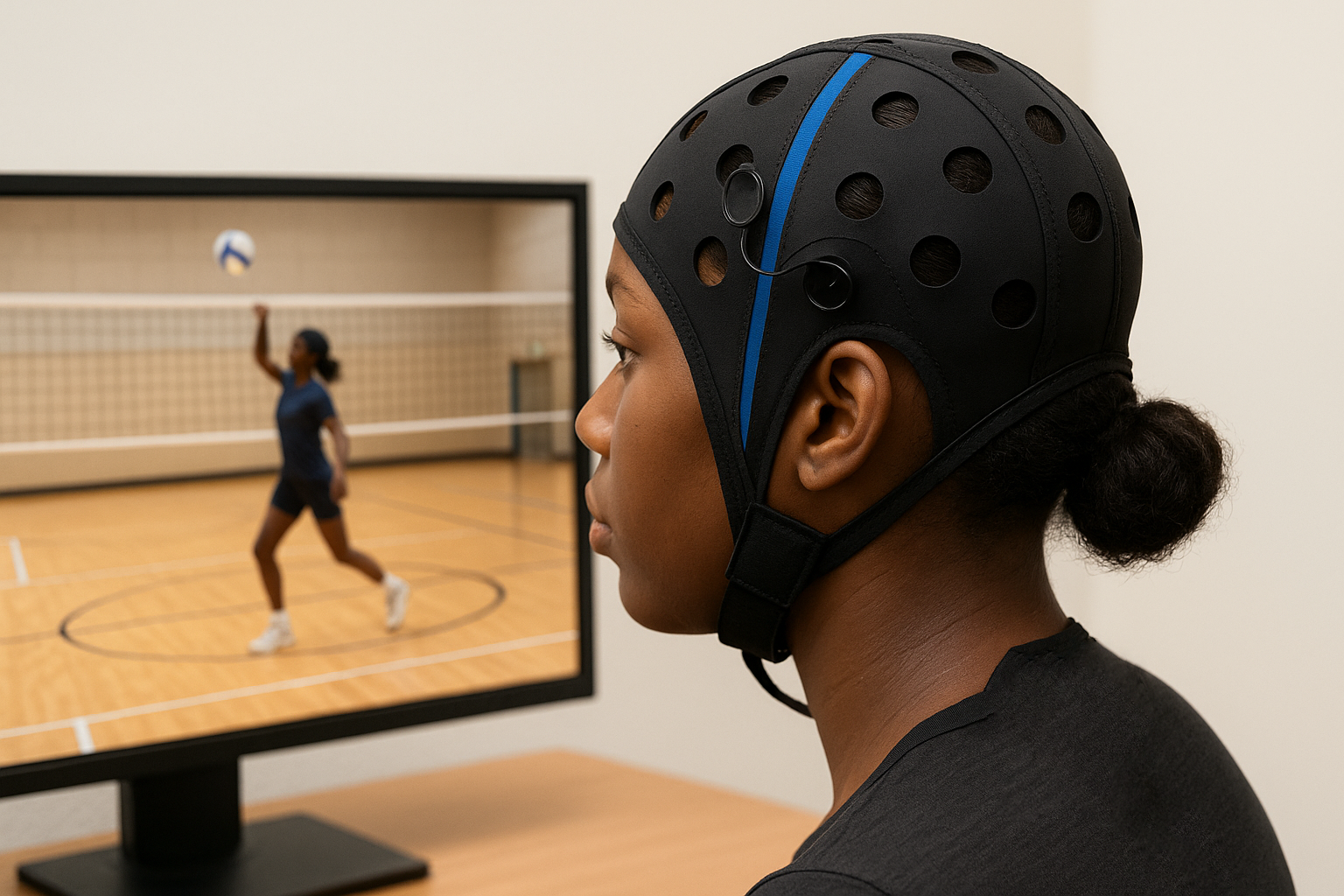 Female volleyball athlete demonstrating improved game, focus, and response time after I-Brain Tech sessions at Synapse SRT.