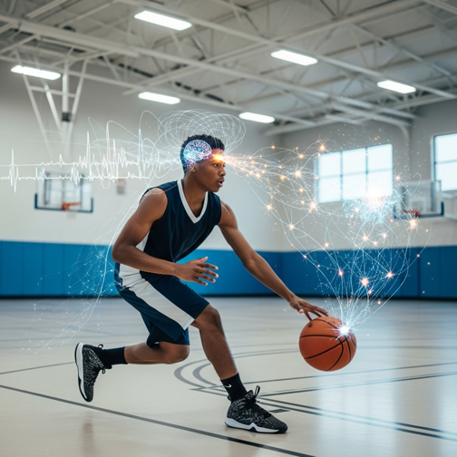 Young male basketball athlete demonstrating improved game, focus, and response time after I-Brain Tech sessions at Synapse SRT.