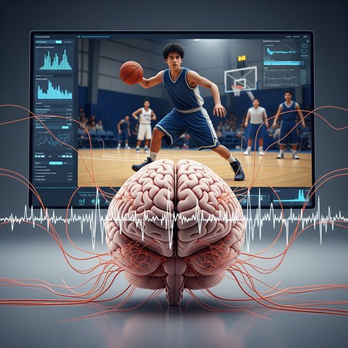 Image of the brain illustrating synapses and brain waves optimized by I-Brain Tech for athletic improvement, focus, and response time.